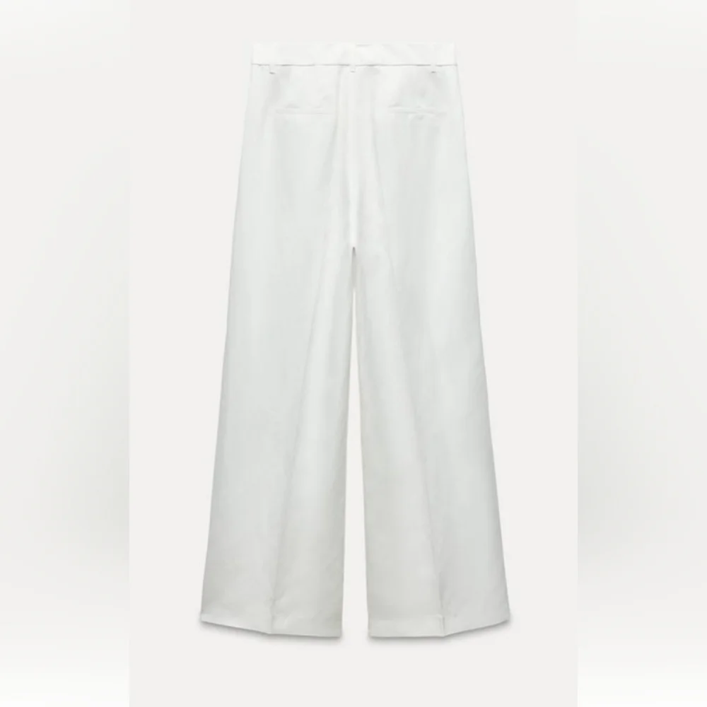 Zara Zw Collection Elegant Oyster White Straight-Leg Linen Blend Trousers